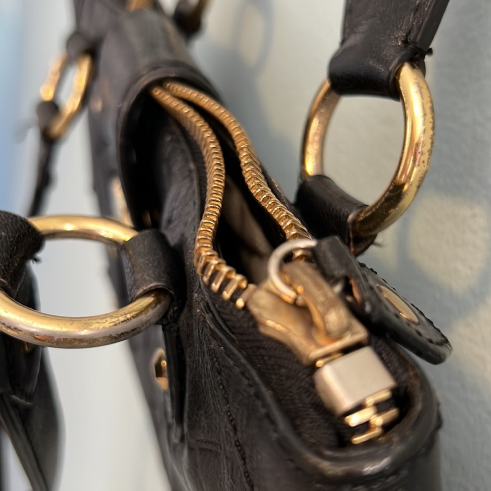 Michael Kors vintage black leather shoulder bag with “m” logo print. Well worn. - Picture 10 of 11